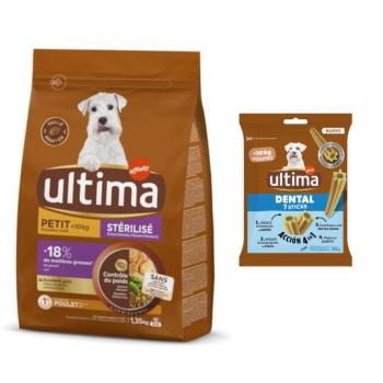 1,35kg Ultima Mini Sterilized csirke + 90g Ultima Dental Sticks Mini ingyen kép