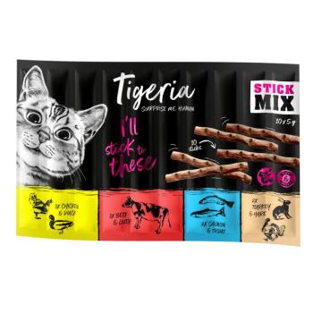 10x5g Tigeria Sticks macskasnack- Mix I: csirke & kacsa, pulyka & nyúl, lazac & pisztráng, marha & máj kép