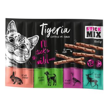 10x5g Tigeria Sticks macskasnack- Mix II: nyúl, bárány, liba, vad kép