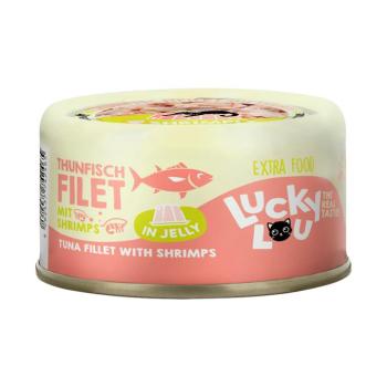 12x 70g Lucky Lou Extra Food tonhal & garnélarák aszpikban nedves macskaeledel kép