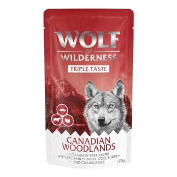 12x125g Wolf of Wilderness "Triple Taste" nedves kutyatáp - Marha, tőkehal, pulyka kép