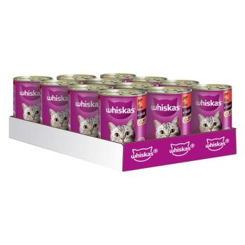 12x400g Whiskas 1+ nedves macskatáp konzerv- 1+ marha és máj szószban kép