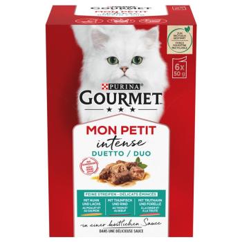 12x50g Gourmet Mon Petit Duetti hús & hal (lazac & csirke) nedves macskatáp kép