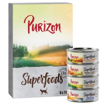 12x70g Purizon Superfoods nedves macskatáp Vegyes csomag (2xcsirke, 2xtonhal, 1xvaddisznó 1xvad) kép