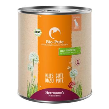 12x800g Hermann's Bio Menü Sensitive bio pulyka, bio burgonya nedves kutyatáp kép