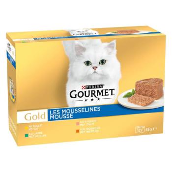 12x85g Gourmet Gold Paté hús & hal mix (nyúl, csirke, lazac, vese) nedves macskatáp kép