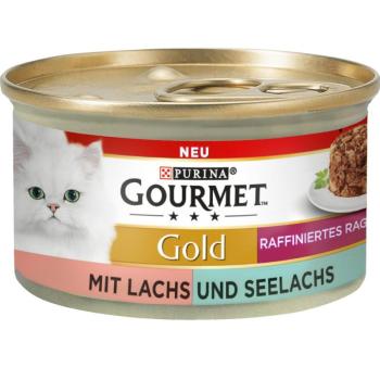 12x85g Gourmet Gold rafinált ragu nedves macskatáp- Lazac & tőkehal kép