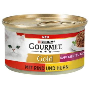 12x85g Gourmet Gold rafinált ragu nedves macskatáp- Marha & csirke kép