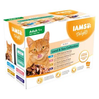 12x85g IAMS Delights Adult szárazföld & tenger mix aszpikban nedves macskatáp kép