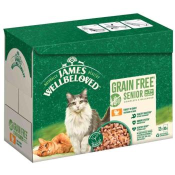 12x85g James Wellbeloved Grain Free Senior Cat Hypoallergenic pulyka nedves macskatáp kép