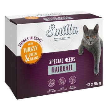 12x85g Smilla Adult Hairball falatok zöldséggel szószban nedves macskatáp kép