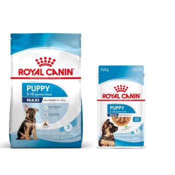 15kg Royal Canin Maxi Puppy száraz kutyatáp+10x140g nedves kutyatáp ingyen kép