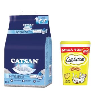 18 l Catsan Hygiene Plus macskaalom + 2x350g Dreamies sajt macskasnack 15% árengedménnyel kép