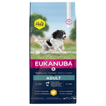 18kg Eukanuba Adult Medium Breed csirke száraz kutyatáp 15+3kg ingyen kép