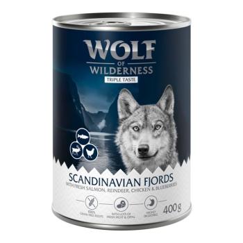 24x400g Wolf of Wilderness Adult 'Triple Taste' Scandinavia - rénszarvas, lazac, csirke nedves kutyatáp kép