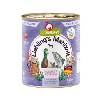 24x800g Granatapet Liebling´s Mahlzeit Kacsa & lazac limitált nyári kiadású nedves kutyatáp kép