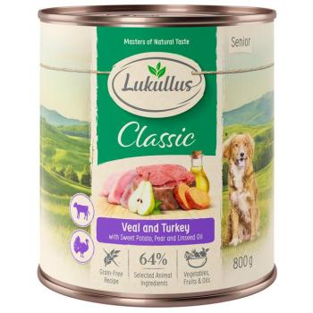 24x800g Lukullus Naturkost Senior borjú & pulyka (gabonamentes) nedves kutyatáp kép