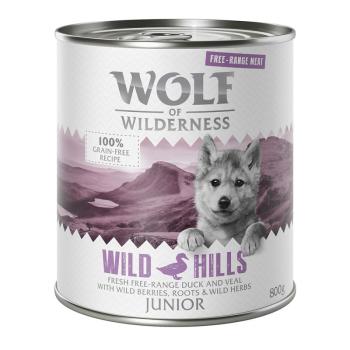 24x800g Wolf of Wilderness Free-Range Meat Junior Wild Hills szabad tartású kacsa & borjú nedves kutyatáp kép