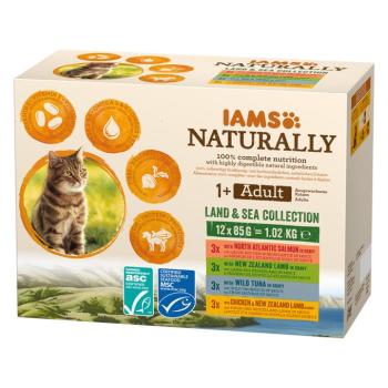 24x85g IAMS Naturally Adult Cat szárazföld & tenger mix nedves macskatáp kép