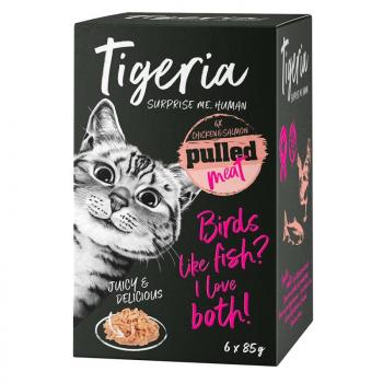 24x85g Tigeria Pulled Meat Csirke & lazackockák nedves macskatáp kép