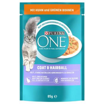 26x85g Purina ONE Coat & Hairball nedves macskatáp-csirke/zöldbab kép