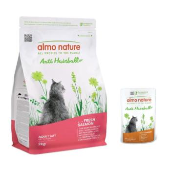 2kg Almo Nature Functional Anti Hairball lazac száraz macskatáp + 6x70g Almo Nature Functional Anti Hairball csirke nedves macskatáp 15% kedvezménnyel kép