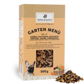 2x500g PAWS PATCH Garten Menü Nr. 2. tök, paszternák, cékla, édeskömény, zsálya, pitypang étrend-kiegészítő eledel kutyáknak kép