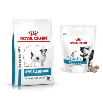 3,5kg Royal Canin Veterinary Canine Hypoallergenic Small Dog száraz kutyatáp+3x snack ingyen kép