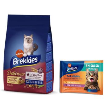 3kg Brekkies Delicious csirke, pulyka & zöldség száraz macskatáp+4x85g Brekkies Daily Delice csirke & pulyka nedves macskatáp ingyen kép