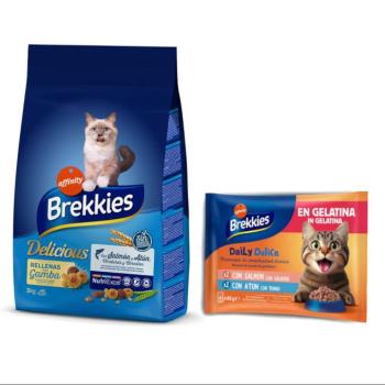 3kg Brekkies Delicious hal száraz macskatáp+4x85g Brekkies Daily Delice lazac & tonhal nedves macskatáp ingyen kép