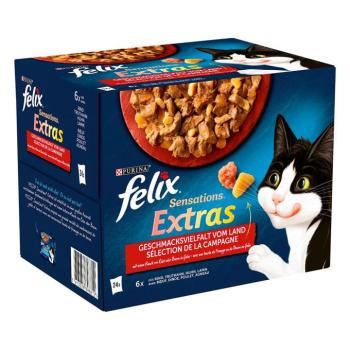 48x85g Felix Sensations Extra szárazföldről nedves macskatáp 38+10 ingyen kép