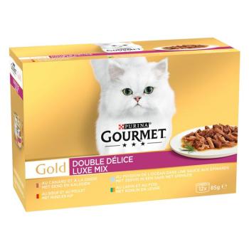 48x85g Gourmet Gold Duo Delice Luxus mix nedves macskatáp 3+1 ingyen kép