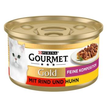 48x85g Gourmet Gold Finom kompozíció marha & csirke nedves macskatáp 36+12 ingyen kép