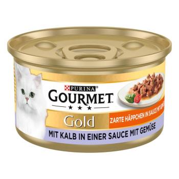 48x85g Gourmet Gold Omlós falatok borjú & zöldség nedves macskatáp 36+12 ingyen kép