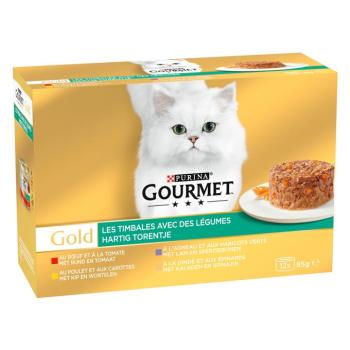48x85g Gourmet Gold Rafinált ragu húsválogatás zöldséggel nedves macskatáp 3+1 ingyen kép