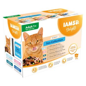 48x85g IAMS Delights Adult szószban tenger mix nedves macskatáp kép