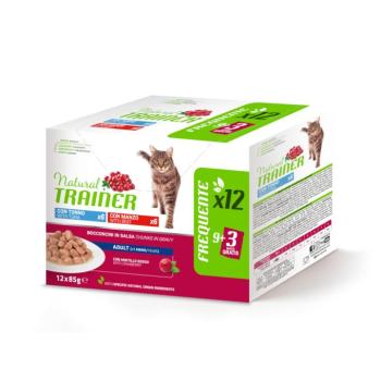 4x85g Natural Trainer Adult csirke nedves macskatáp Vegyes csomag: tonhal & marha kép