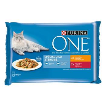 4x85g PURINA ONE Sterilised csirke + marha nedves macskatáp kép