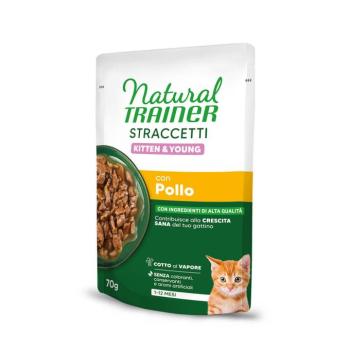 56x70g Natural Trainer Straccetti Kitten & Young csíkok szószban nedves macskatáp - Csirke kép