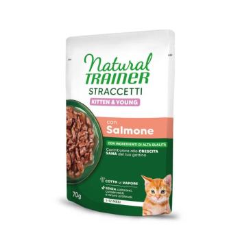 56x70g Natural Trainer Straccetti Kitten & Young csíkok szószban nedves macskatáp - Lazac kép