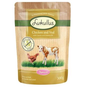 6x300g Lukullus Naturkost Junior Csirke & borjú gabonamentes nedves kutyatáp tasakban kép