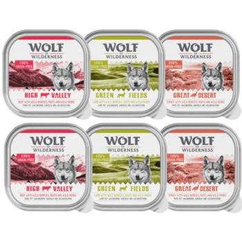 6x300g: Wolf of Wilderness nedves kutyatáp Vegyes csomag: 2x High Valley, 2x Great Desert, 2x Green Fields kép
