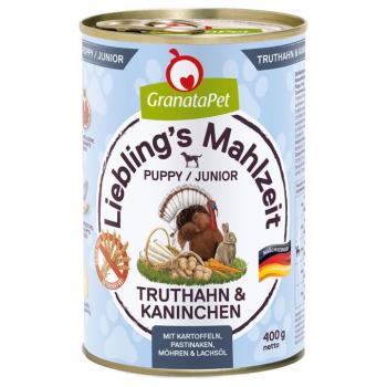 6x400g Granatapet Liebling's Mahlzeit Junior pulyka & nyúl nedves kutyatáp kép