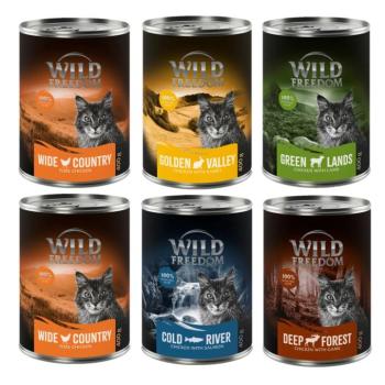 6x400g Wild Freedom Adult nedves macskatáp vegyes próbacsomagban-csomag I (1x csirke, 1x-1x vad, nyúl, bárány, tőkehal) kép