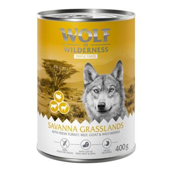 6x400g Wolf of Wilderness Adult 'Triple Taste' The Savanna - pulyka, marha, kecske nedves kutyatáp kép