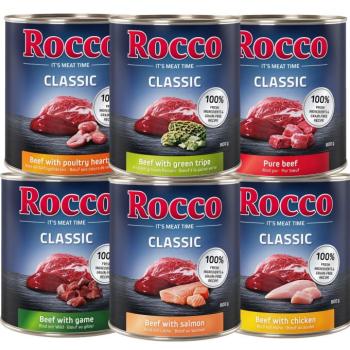 6x800g Rocco nedves kutyatáp vegyes próbacsomagban- Classic 6 változat: marha, csirke, lazac, szárnyasszív, vad, pacal kép