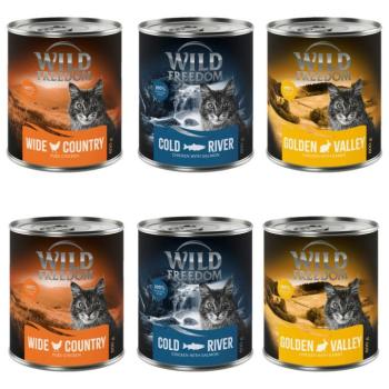 6x800g Wild Freedom Adult gabonamentes nedves macskatáp Vegyes csomag (2 x csirke, 2 x nyúl, 2 x tőkehal) kép
