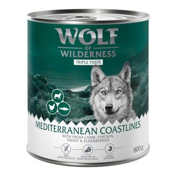 6x800g Wolf of Wilderness Adult 'Triple Taste' Mediterranean - bárány, csirke, pisztráng nedves kutyatáp kép