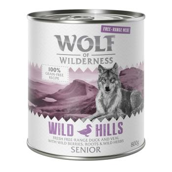 6x800g Wolf of Wilderness "Free-Range Meat" Senior Wild Hills szabad tartású kacsa & borjú nedves kutyatáp kép