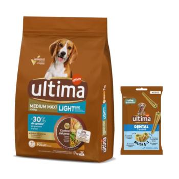 7kg Ultima Medium/Maxi Light Adult csirke száraz kutyatáp + 180g Ultima Dental Sticks Medium/Maxi kutyasnack ingyen kép